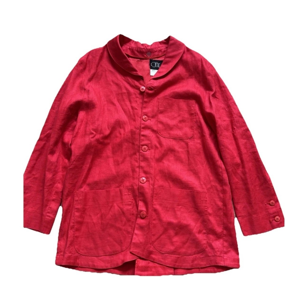 Vintage Gene Ewing Bid Red Linen Work Jacket with DETACHABLE COLLAR!